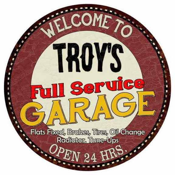 Troy's Full Service Garage 14" Round Metal Sign Man Cave Decor 100140037117