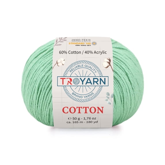Troyarn Cotton 60% Cotton 40% Acrylic Yarn, Soft, Fine/Sport (2) for Crochet and Knitting 1.76 Oz (50g) / 180 Yds (165m) (10325 - Light Turquoise)