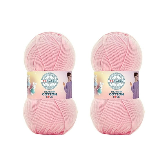 Troyarn Cotton Love (2- Skeins Pack) 55% Cotton 45% Acrylic Yarn Cotton Yarn (2 x 3.52 Oz - 2 x 100 gr)/(2 x 360 Yard-2 x 330 mt)(113518-Light Pink)
