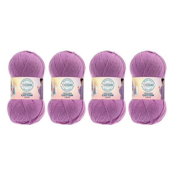 Troyarn Cotton Love (4- Skeins Pack) 55% Cotton 45% Acrylic Yarn Cotton Yarn (4 x 3.52 Oz - 4 x 100 gr)/(4 x 360 Yard - 4 x 330 mt)(11343 - Lilac)