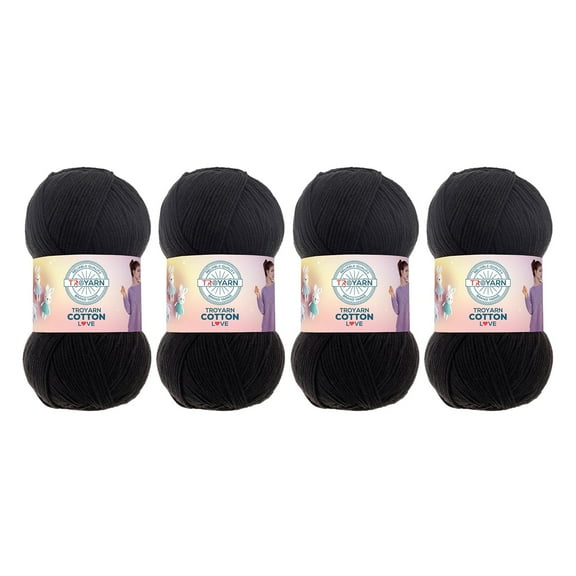 Troyarn Cotton Love (4- Skeins Pack) 55% Cotton 45% Acrylic Yarn Cotton Yarn (4 x 3.52 Oz - 4 x 100 gr)/(4 x 360 Yard - 4 x 330 mt)(11360 - Black)