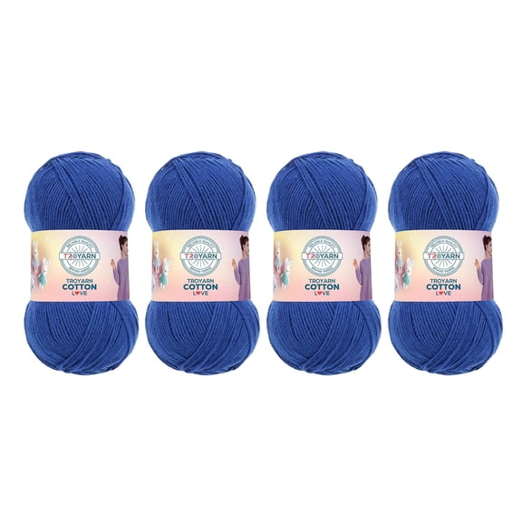 Troyarn Cotton Love (4- Skeins Pack) 55% Cotton 45% Acrylic Yarn Cotton Yarn (4 x 3.52 Oz - 4 x 100 gr) /(4 x 360 Yard-4 x330 mt)(113141-Royal Blue)