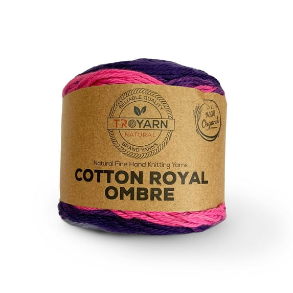 Troyarn Cotton Royal Ombre (1- Skeins Pack) Yarn with Rainbow Colors,Soft Yarn for Crocheting and Knitting%100 Organic Cotton Four Season Yarn 1x100 gr (1x230 yds) (20108)