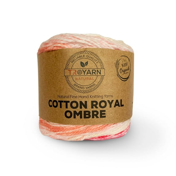 Troyarn Cotton Royal Ombre (1- Skeins Pack) Yarn with Rainbow Colors,Soft Yarn for Crocheting and Knitting%100 Organic Cotton Four Season Yarn 1x100 gr (1x230 yds) (20101)