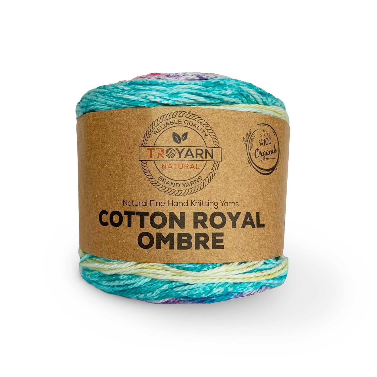 Troyarn Cotton Royal Ombre (1- Skeins Pack) Yarn with Rainbow Colors,Soft Yarn for Crocheting and Knitting%100 Organic Cotton Four Season Yarn 1x100 gr (1x230 yds) (20103)
