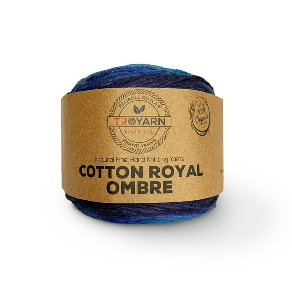 Troyarn Cotton Royal Ombre (1- Skeins Pack) Yarn with Rainbow Colors,Soft Yarn for Crocheting and Knitting%100 Organic Cotton Four Season Yarn 1x100 gr (1x230 yds) (20110)