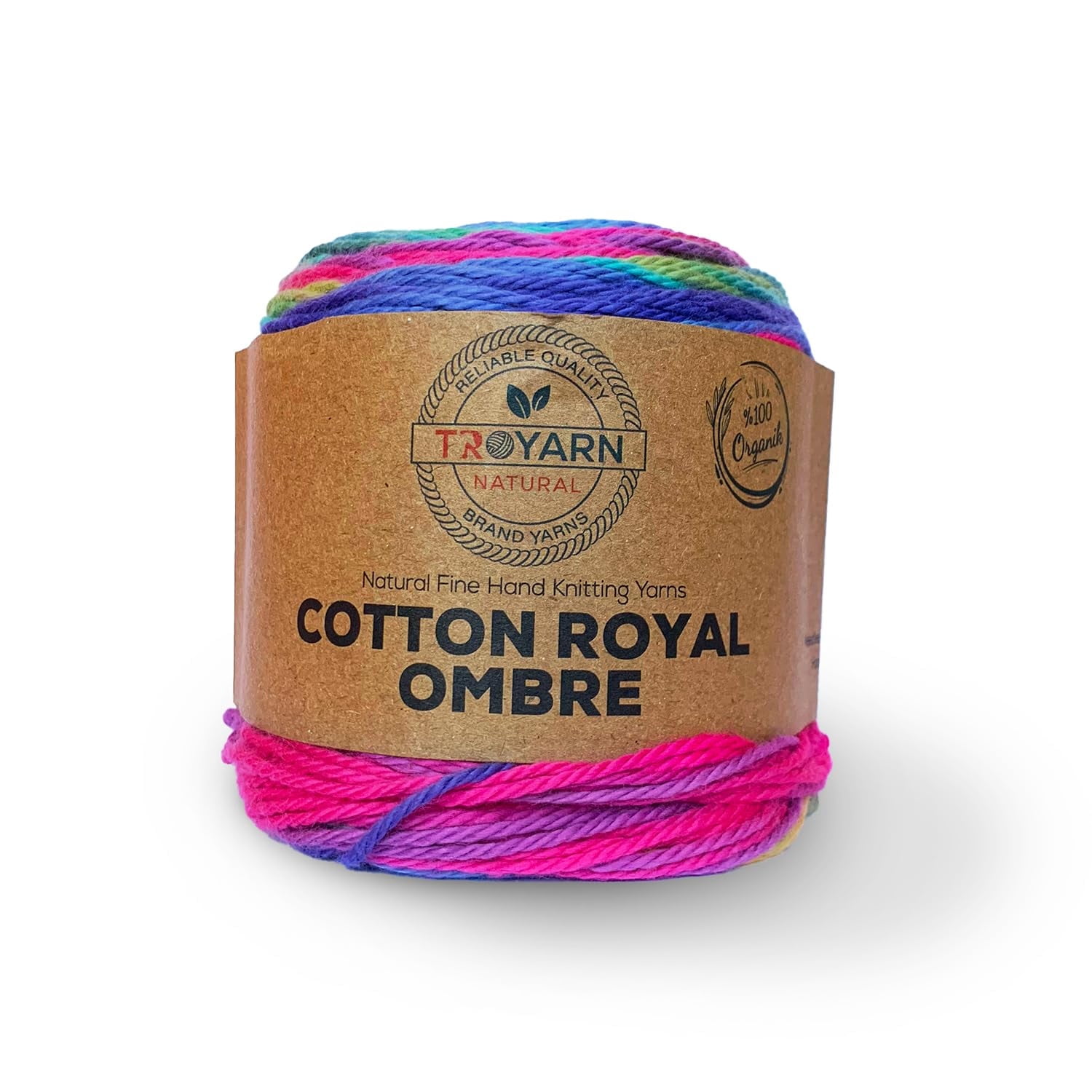 Troyarn Cotton Royal Ombre (1- Skeins Pack) Yarn with Rainbow Colors,Soft Yarn for Crocheting and Knitting%100 Organic Cotton Four Season Yarn 1x100 gr (1x230 yds) (20106)