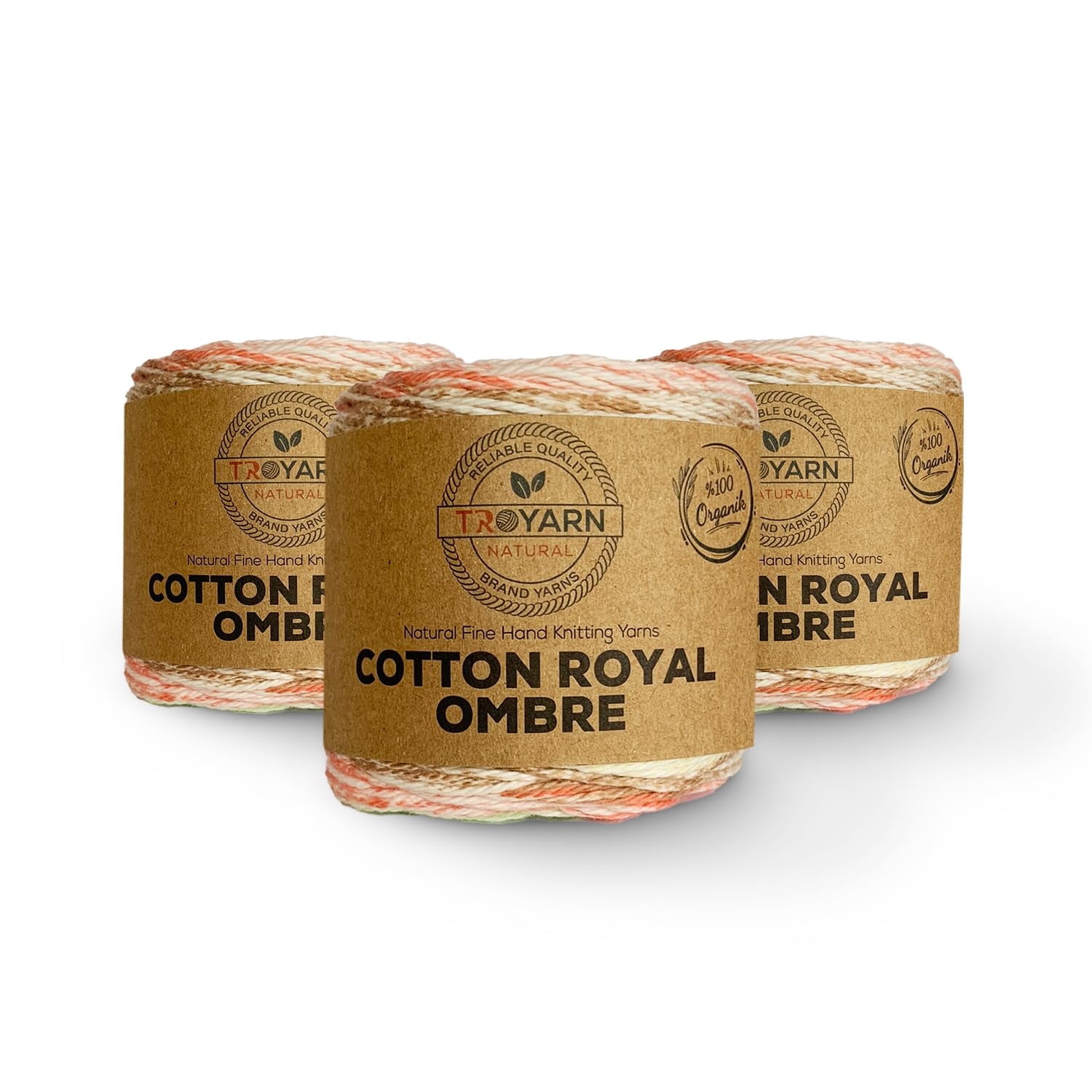 Troyarn Cotton Royal Ombre (3- Skeins Pack) Yarn with Rainbow Colors,Soft Yarn for Crocheting and Knitting%100 Organic Cotton Four Season Yarn 3x100 gr (3x230 yds) (20102)