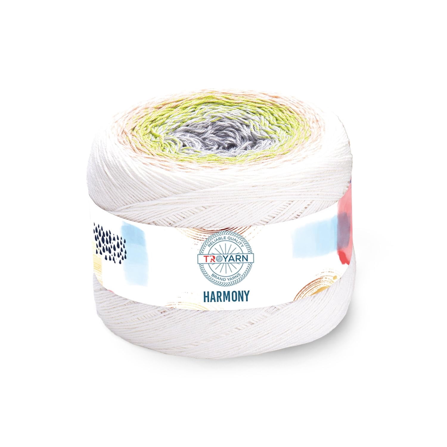 Troyarn Harmony - 55% Cotton 45% Acrylic, Multicolor Rainbow Crochet Yarn,Soft Lightweight Sport Weight Yarn for Knitting, Baby Blankets,Shawls and Summer Projects 1 Fine/250gr/1094 yd - 122274