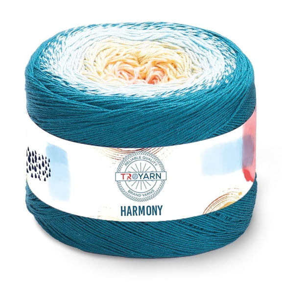 Troyarn Harmony - 55% Cotton 45% Acrylic, Multicolor Rainbow Crochet Yarn,Soft Lightweight Sport Weight Yarn for Knitting, Baby Blankets,Shawls and Summer Projects 1 Fine/250gr/1094 yd - 122270