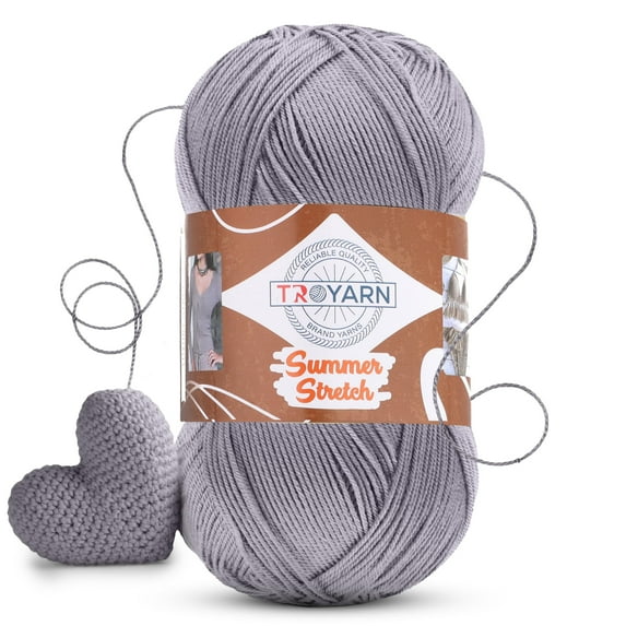 Troyarn Summer Stretch Acrylic Yarn for Crocheting - 1 Skein Grey Yarn Made from 100% Elastic Microfiber Acrylic for Knitting, 100gr 438 yds (114253 - Grey)