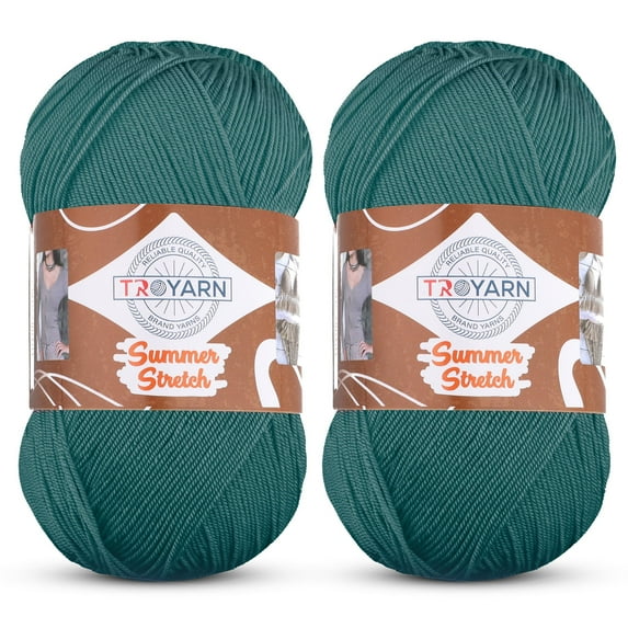 Troyarn Summer Stretch Acrylic Yarn for Crocheting - 2 Skeins of GreenYarn Made from 100% Elastic Microfiber Acrylic for Knitting, 100gr 438 yds (114453 - Dark Green)