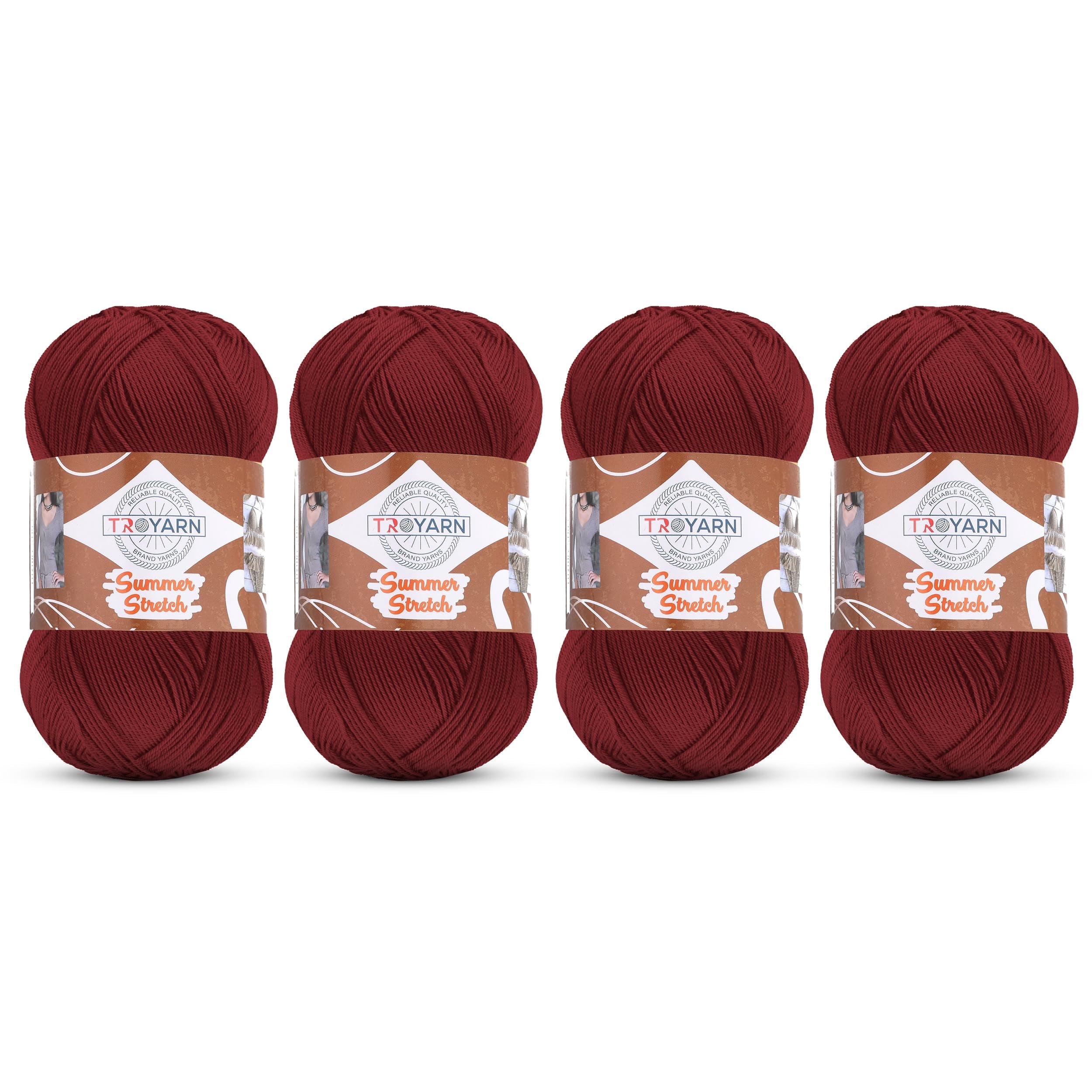 Troyarn Summer Stretch Acrylic Yarn for Crocheting - 4 Skein Red Yarn Made from 100% Elastic Microfiber Acrylic for Knitting, 100gr 438 yds (11457 - Claret Red)