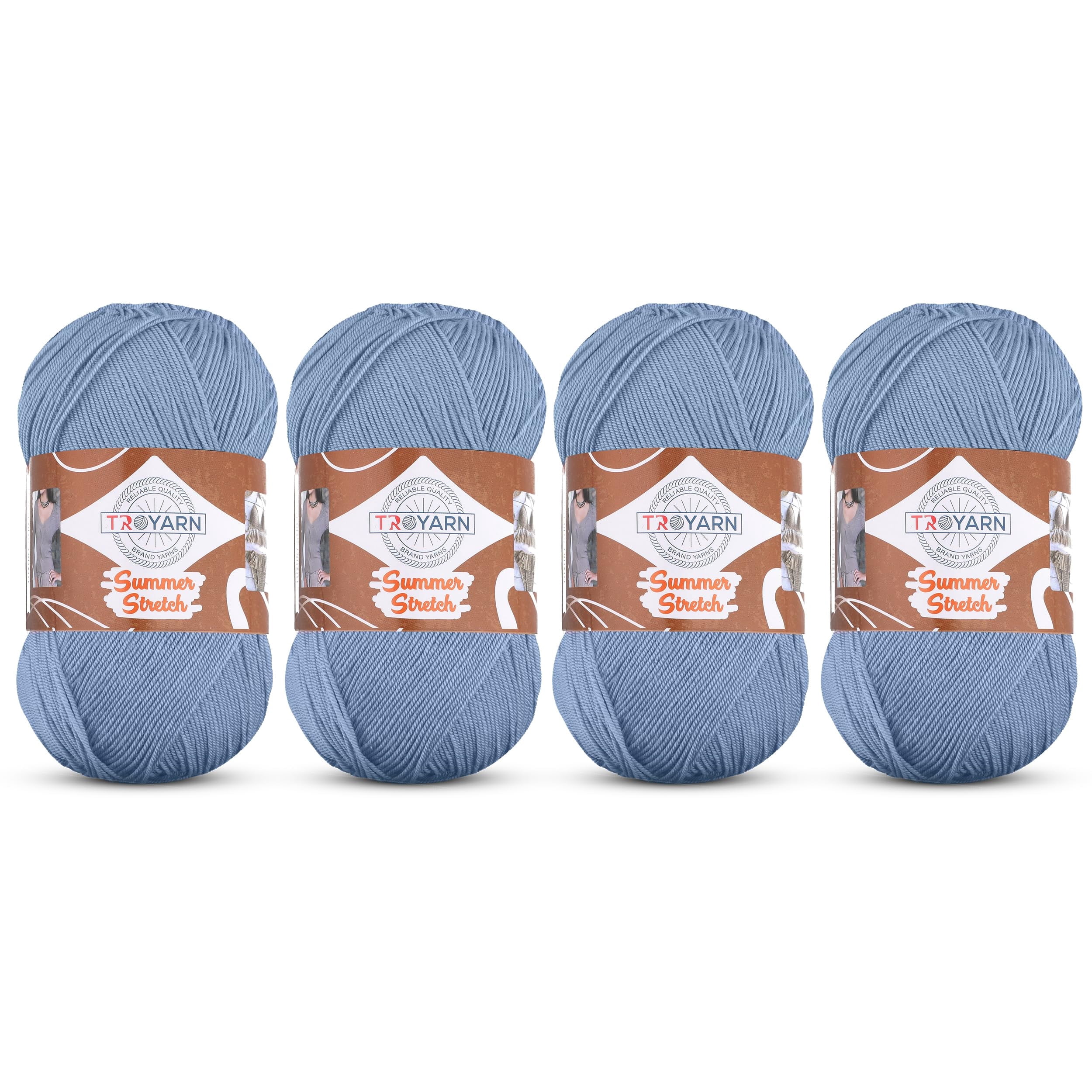 Troyarn Summer Stretch Acrylic Yarn for Crocheting - 4 Skeins of Blue Yarn Made from 100% Elastic Microfiber Acrylic for Knitting, 100gr 438 yds (114350 - Light Blue)