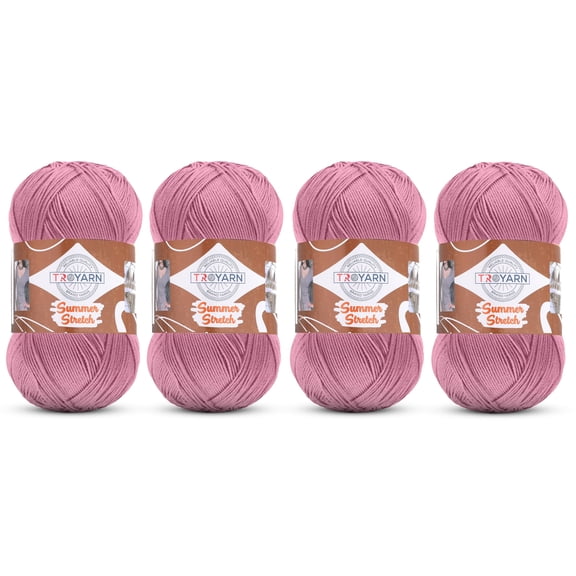 Troyarn Summer Stretch Acrylic Yarn for Crocheting - 4 Skeins of Pink Yarn Made from 100% Elastic Microfiber Acrylic for Knitting, 100gr 438 yds (114178 - Pink)
