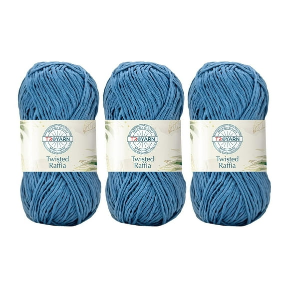 Troyarn Twisted Raffia Yarn for Crafting and Design for Creative Projects, Sustainable Soft Beach Bag,Hat, Hand Knitting Handbags Medium(4) 100% Polyester/(3x3.52 Oz)/(3x109 Yd) (11819 - Denim Blue)