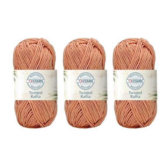 Troyarn Twisted Raffia Yarn for Crafting and Design for Creative Projects, Sustainable Soft Beach Bag,Hat, Hand Knitting Handbags Medium(4) 100% Polyester/(3x3.52 Oz)/(3x109 Yd) (11812 - Salmon)