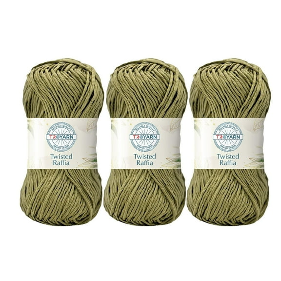 Troyarn Twisted Raffia Yarn for Crafting and Design for Creative Projects, Sustainable Soft Beach Bag,Hat, Hand Knitting Handbags Medium(4) 100% Polyester/(3x3.52 Oz)/(3x109 Yd) (11821 - Khaki)