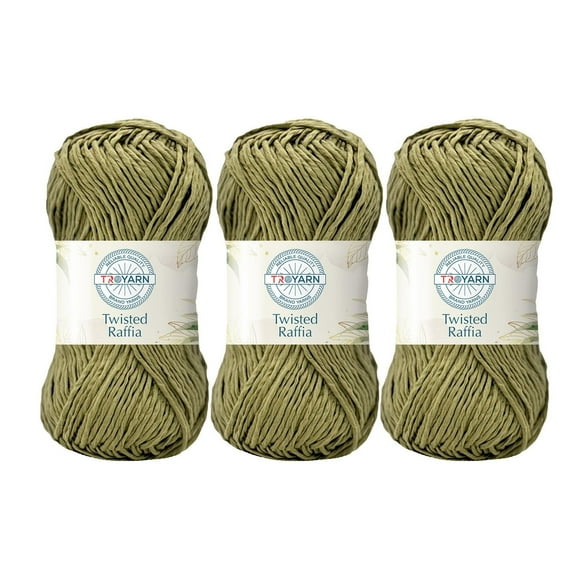 Troyarn Twisted Raffia Yarn for Crafting and Design for Creative Projects, Sustainable Soft Beach Bag,Hat, Hand Knitting Handbags Medium(4) 100% Polyester/(3x3.52 Oz)/(3x109 Yd) (11821 - Khaki)