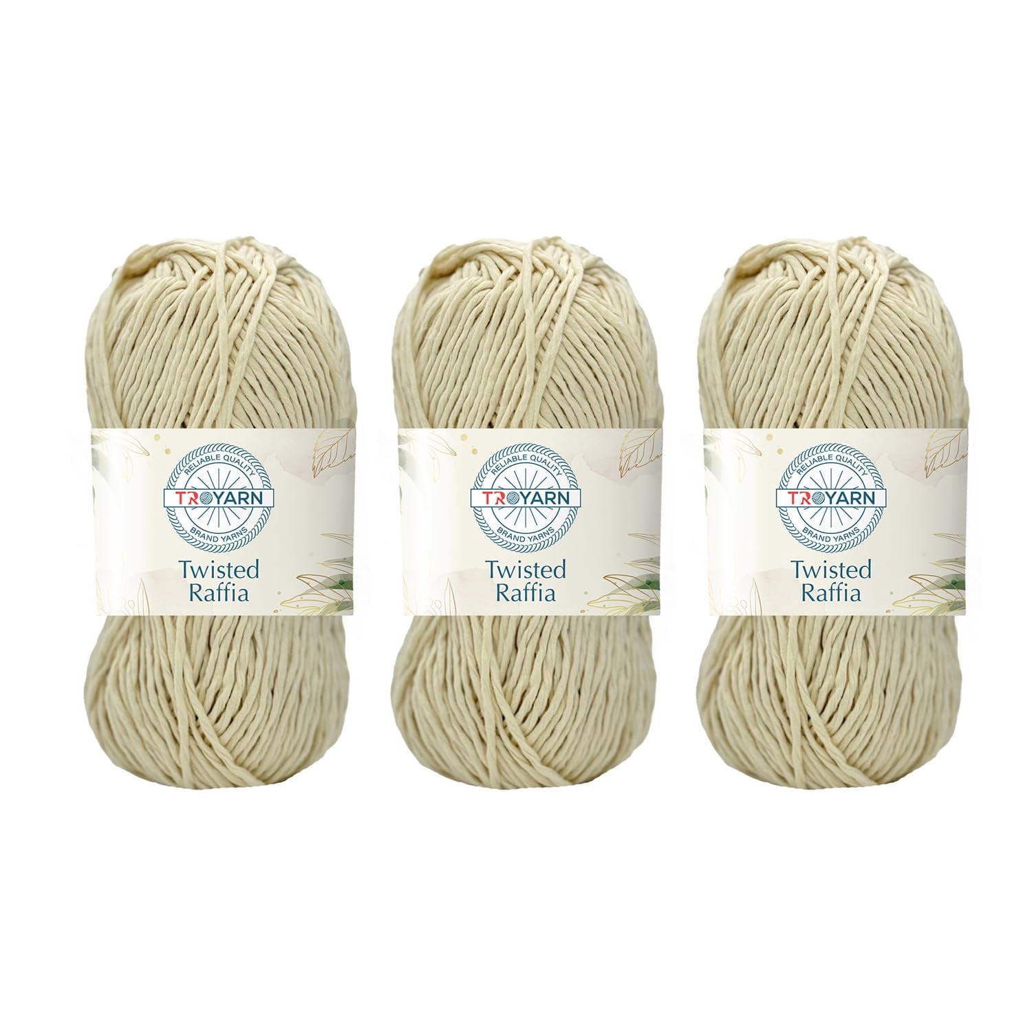 Troyarn Twisted Raffia Yarn for Crafting and Design for Creative Projects, Sustainable Soft Beach Bag,Hat, Hand Knitting Handbags Medium(4) 100% Polyester/(3x3.52 Oz)/(3x109 Yd) (11802 - Cream)