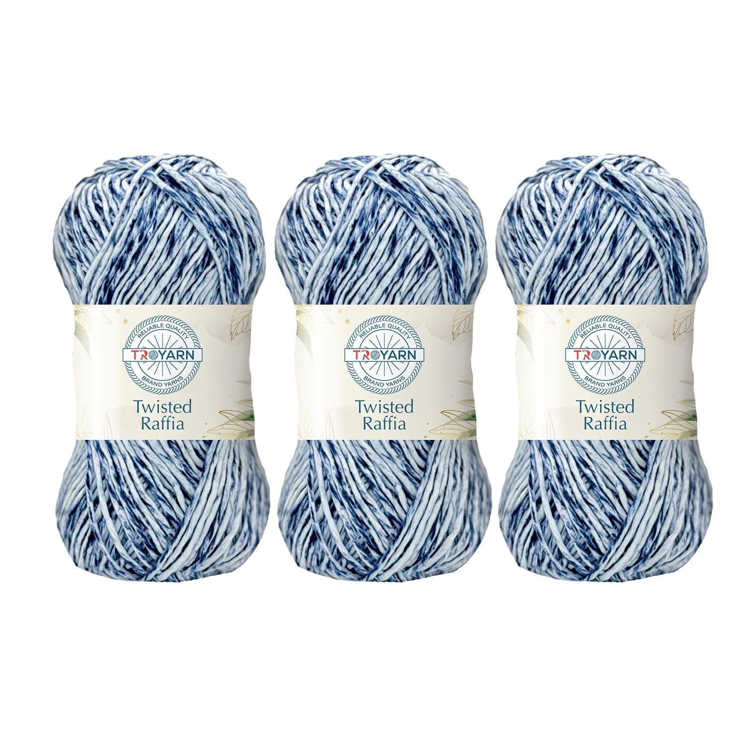 Troyarn Twisted Raffia Yarn for Crafting and Design for Creative Projects, Sustainable Soft Beach Bag,Hat, Hand Knitting Handbags Medium(4) 100% Polyester/(3x3.52 Oz)/(3x109 Yd) (118207 - Blue Mix)