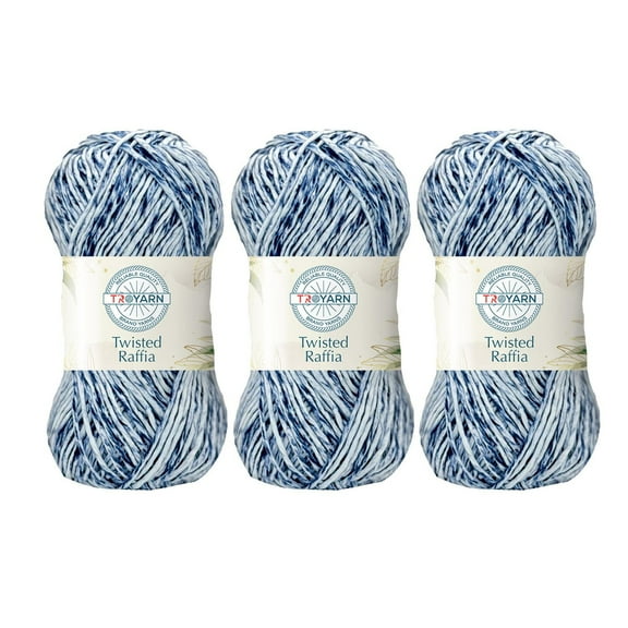 Troyarn Twisted Raffia Yarn for Crafting and Design for Creative Projects, Sustainable Soft Beach Bag,Hat, Hand Knitting Handbags Medium(4) 100% Polyester/(3x3.52 Oz)/(3x109 Yd) (118207 - Blue Mix)