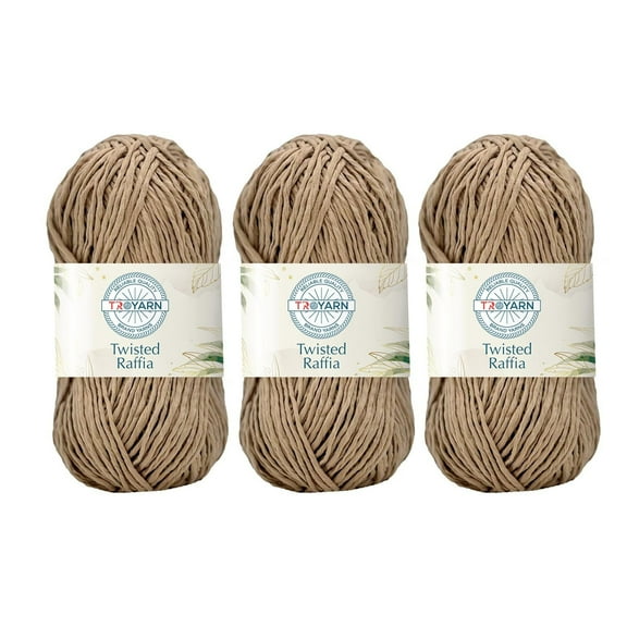 Troyarn Twisted Raffia Yarn for Crafting and Design for Creative Projects, Sustainable Soft Beach Bag,Hat, Hand Knitting Handbags Medium(4) 100% Polyester/(3x3.52 Oz)/(3x109 Yd) (11817 - Dark Beige)