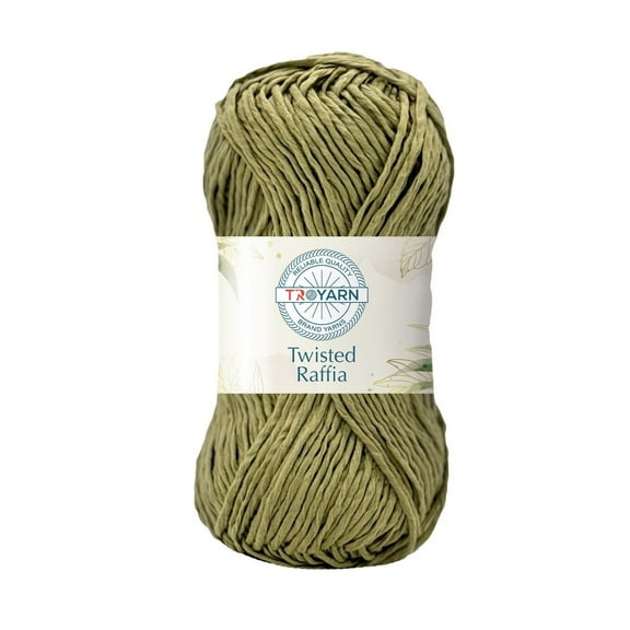 Troyarn Twisted Raffia Yarn for Crafting and Design,Raffia for Creative Projects, Soft Beach Bag,Hat, Hand Knitting Handbags Medium(4) 100% Polyester / 3.52 Oz(100g)/109 Yd (100m)(11821 - Khaki)
