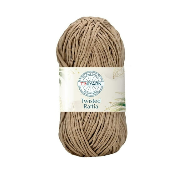 Troyarn Twisted Raffia Yarn for Crafting and Design,Raffia for Creative Projects, Soft Beach Bag,Hat, Hand Knitting Handbags Medium(4) 100% Polyester / 3.52 Oz(100g)/109 Yd (100m)(11817 - Dark Beige)