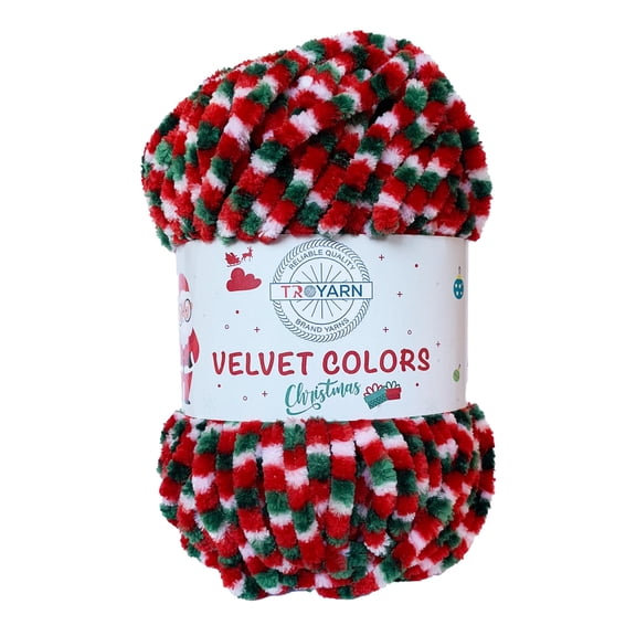 Troyarn Velvet Colors (1- Skeins Pack) Chenille Baby Blanket Yarn Amigurumi Yarn for Crocheting and Knitting Super Bulky 100 gr 131 yds (10250 - Christmas, 1 Skein)