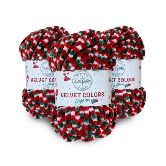 Troyarn Velvet Colors (3- Skeins Pack) Chenille Baby Blanket Yarn Amigurumi Yarn for Crocheting and Knitting Super Bulky 3x100 gr (3x131 yds) (10250 - Christmas, 3 Skein)
