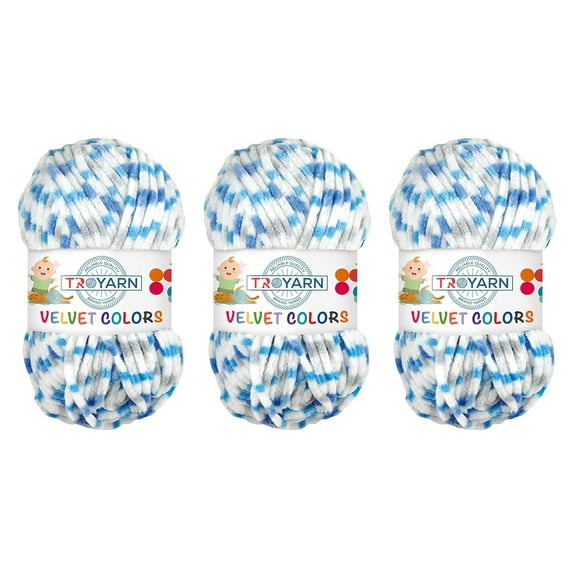 Troyarn Velvet Colors (3- Skeins Pack) Chenille Blanket Amigurumi Yarn for Crocheting and Knitting Super Bulky 3x100 gr (3x131 yds) (10221)