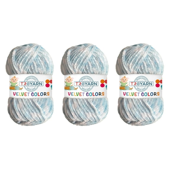 Troyarn Velvet Colors (3- Skeins Pack) Chenille Blanket Amigurumi Yarn for Crocheting and Knitting Super Bulky 3x100 gr (3x131 yds) (10225)