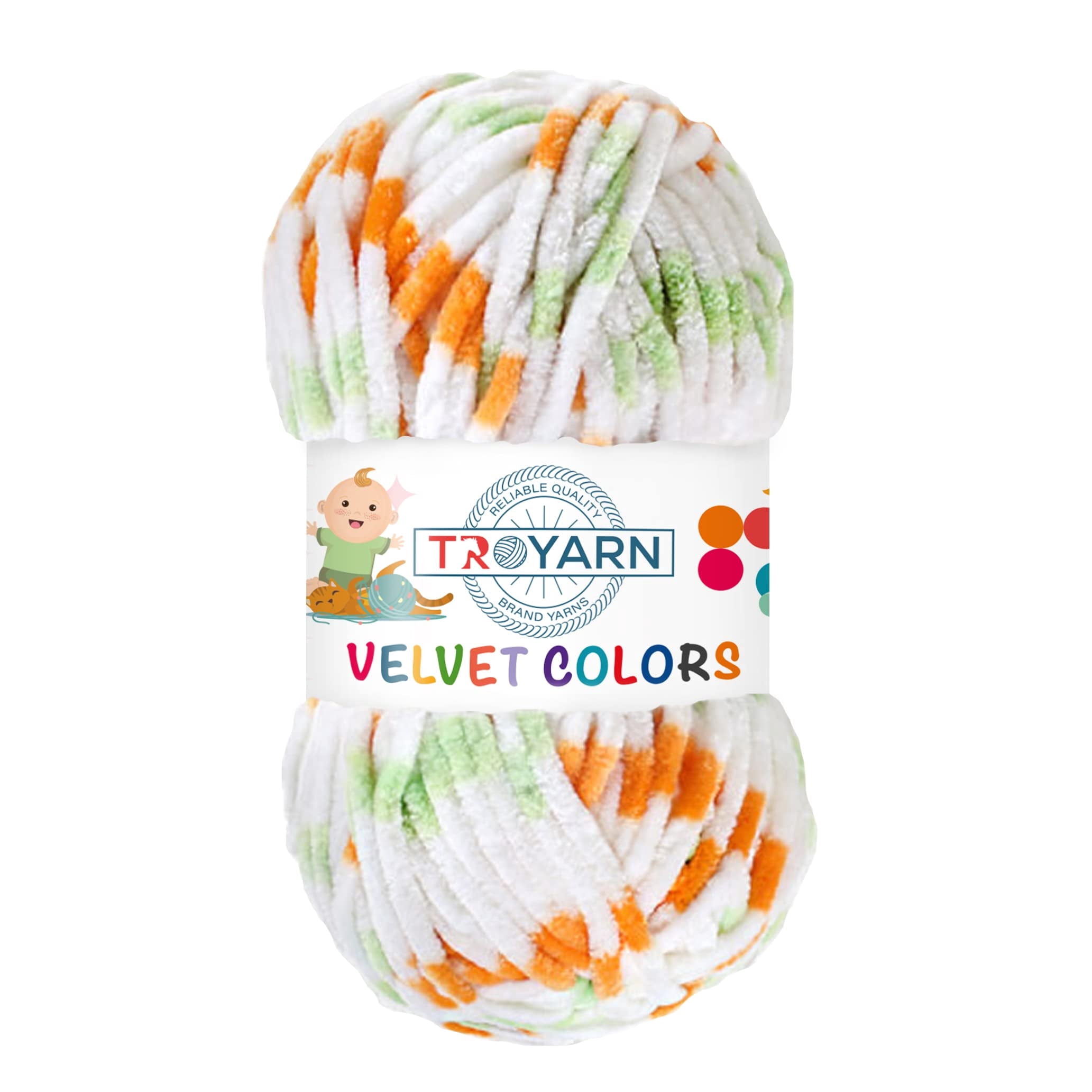 Troyarn Velvet Colors Chenille Baby Blanket Yarn Amigurumi Yarn for Crocheting and Knitting Super Bulky 100 gr (131 yds) (10201)