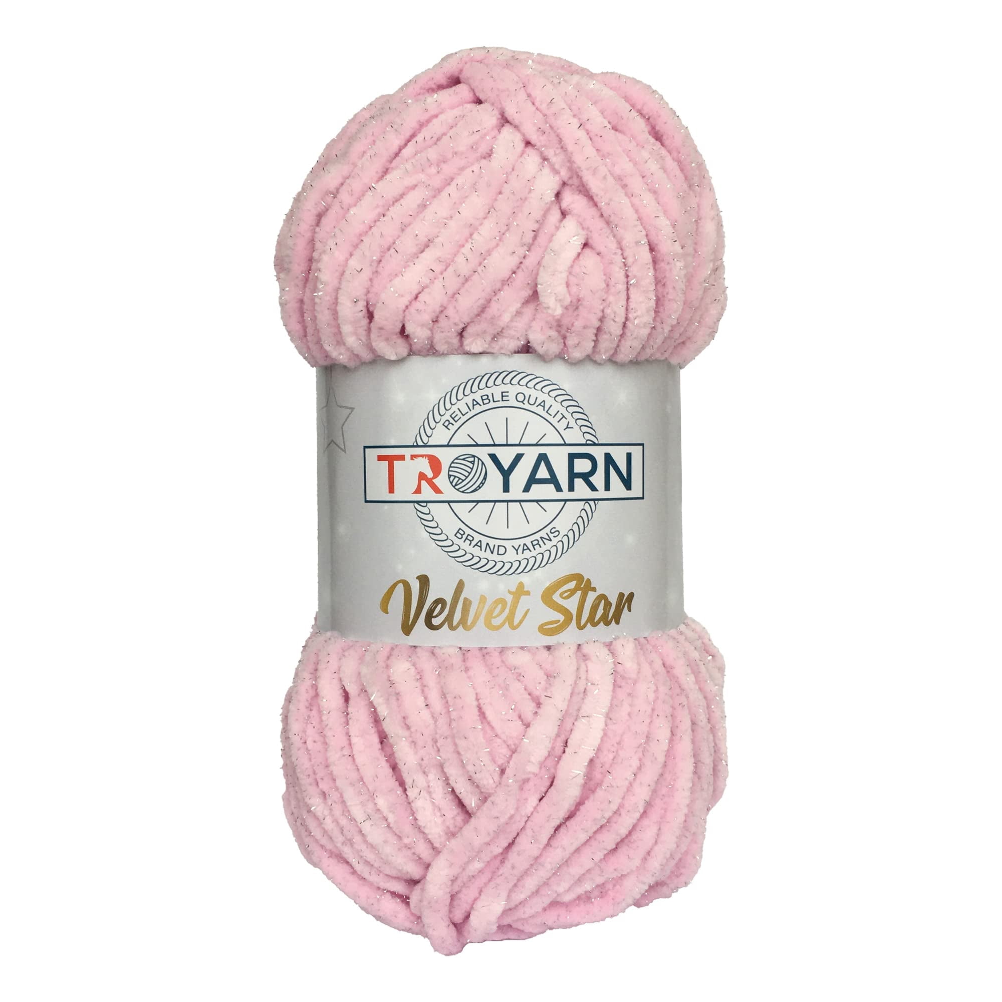 Troyarn Velvet Star, Silvery Glitter Chenille Baby Blanket Yarn Amigurumi Yarn for Crocheting and Knitting Super Bulky 100 gr (120 yds) Length: 110 m (10405 - Pink, 1 Skein)