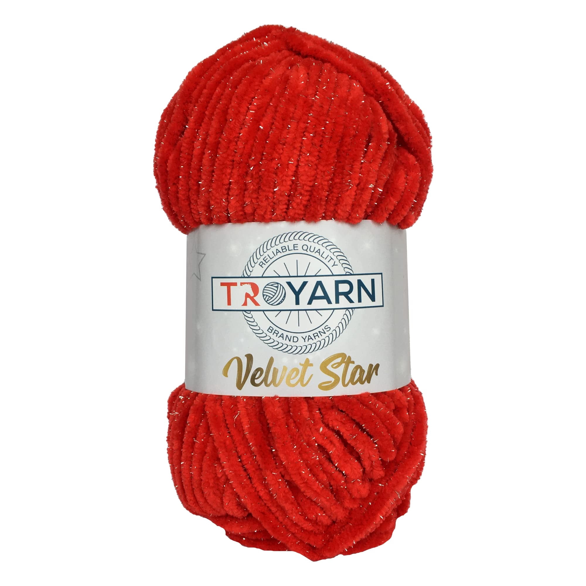 Troyarn Velvet Star, Silvery Glitter Chenille Baby Blanket Yarn Amigurumi Yarn for Crocheting and Knitting Super Bulky 100 gr (120 yds) Length: 110 m (10408 - Red, 1 Skein)