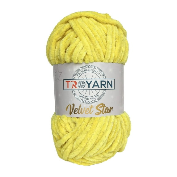 Troyarn Velvet Star, Silvery Glitter Chenille Baby Blanket Yarn Amigurumi Yarn for Crocheting and Knitting Super Bulky 100 gr (120 yds) Length: 110 m (10444 - Lemon, 1 Skein)