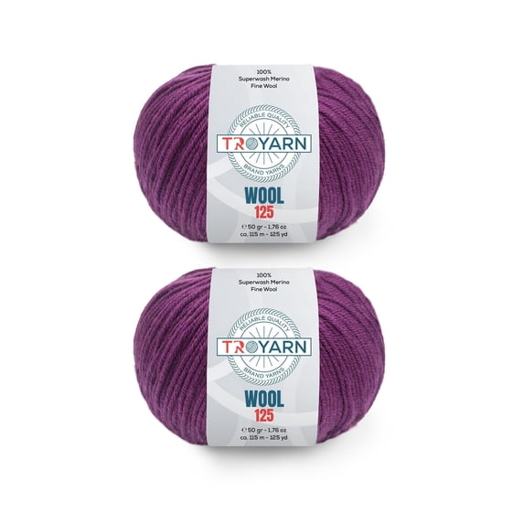 Troyarn Wool 125 (2- Skeins Pack) 100% Superwash Merino Fine Wool Light Worsted Weight #3 Soft Knitting and Crochet Yarn for Crocheting and Knitting (2 x 1.76 oz) / (2 x 125 Yds) (10924 - Lilac)