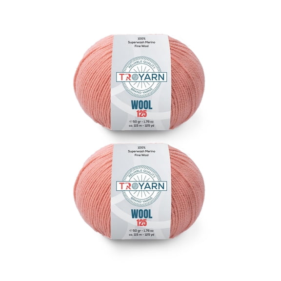 Troyarn Wool 125 (2- Skeins Pack) 100% Superwash Merino Fine Wool Light Worsted Weight #3 Soft Knitting and Crochet Yarn for Crocheting and Knitting (2 x 1.76 oz)/(2 x 125 Yds)(10921-Light Pink)