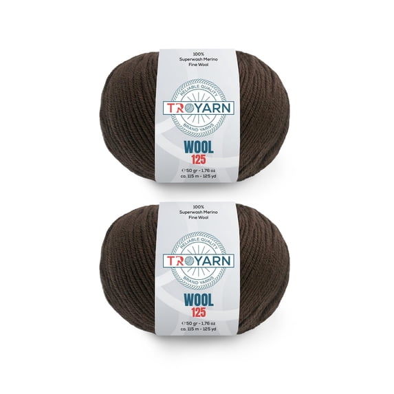 Troyarn Wool 125 (2- Skeins Pack) 100% Superwash Merino Fine Wool Light Worsted Weight #3 Soft Knitting and Crochet Yarn for Crocheting and Knitting (2 x 1.76 oz) / (2 x 125 Yds) (10913 - Brown)
