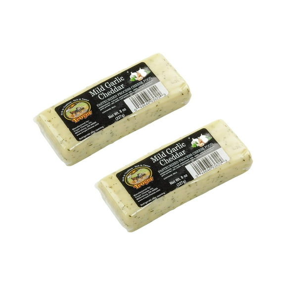 Troyer Garlic Cheddar Cheese 8oz Block, Shelf Stable 2 Pack
