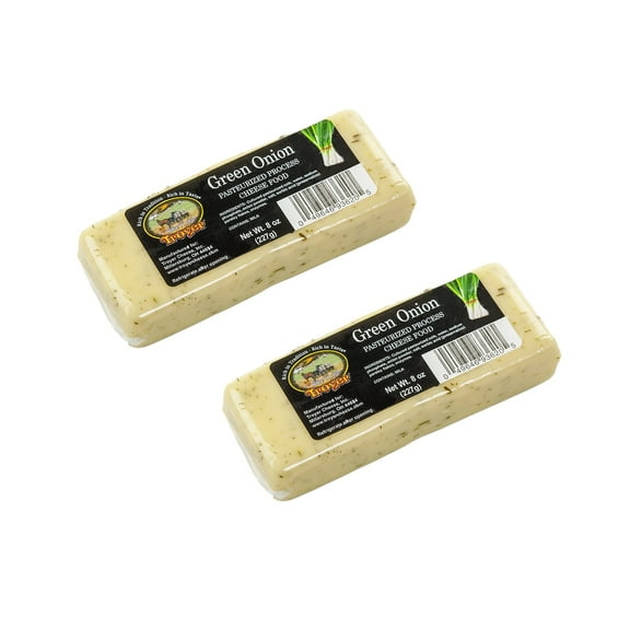 Troyer Shelf Stable Green Onion Flavor Pasteurized Process Cheese Food 8 oz Blocks, 2 Pack