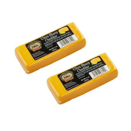 Troyer Ultra Sharp Cheddar Cheese, Pasteurized Cheese Food 8 oz Block, Pack of 2