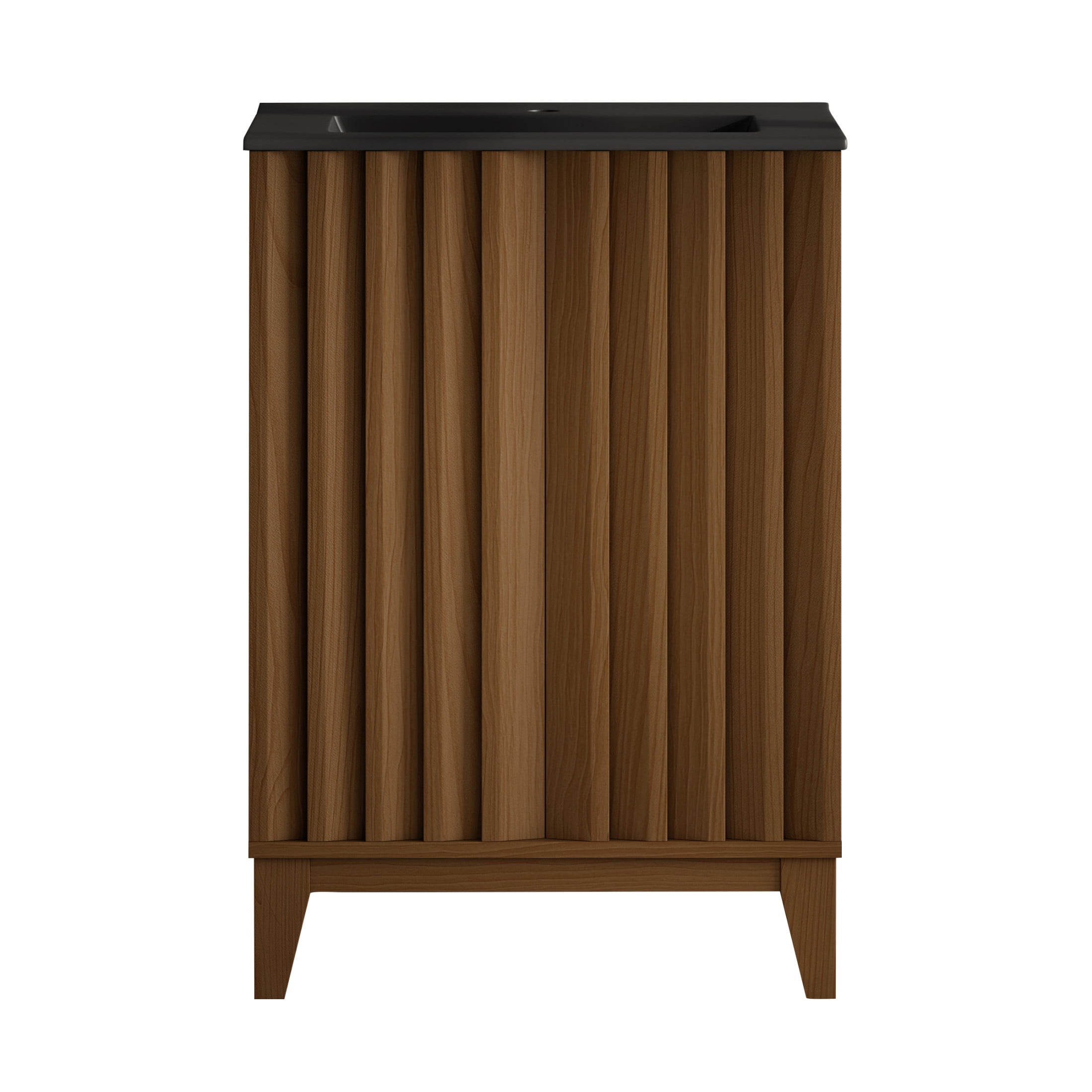 Troyes 24" Freestanding Bathroom Vanity in Brown Oak with Black Sink Top