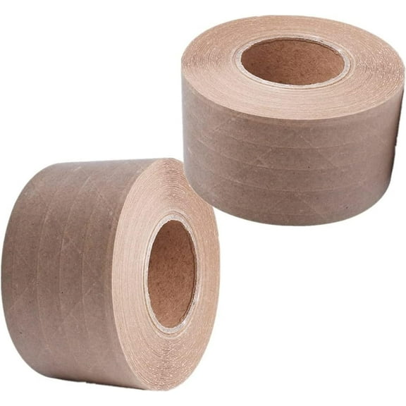 Trrcylp 2Pack Water Activated Tape 300 feet x Width 2.4" Reinforced Kraft Fiberglass Pack Tape Brown