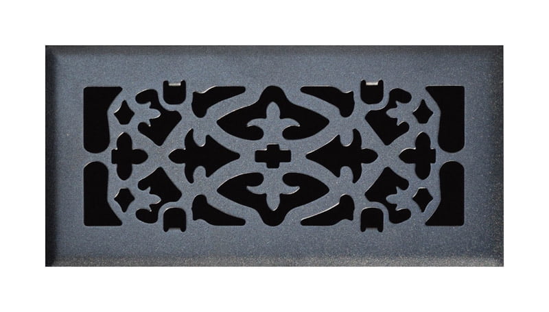 Matte Black Ornamental Scroll Steel Floor Diffuser, 4 x 10 inches