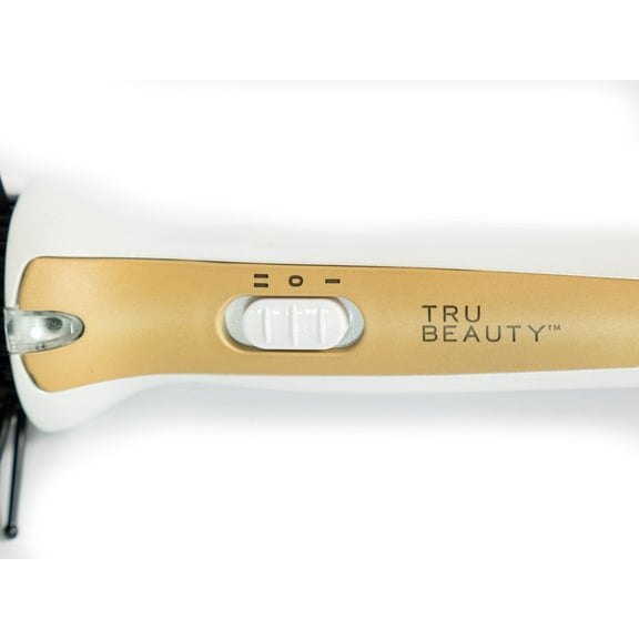 Tru Beauty 2-in-1 Hot Styling Brush, Ionic Tourmaline Barrel, 2 Heat Settings, Swivel Cord - Black/Gold