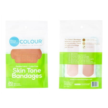 Tru-Colour Bandages, Green Pack (Light Shade) Flexible Fabric, Latex-Free Adhesive Bandages, 20 Ct.