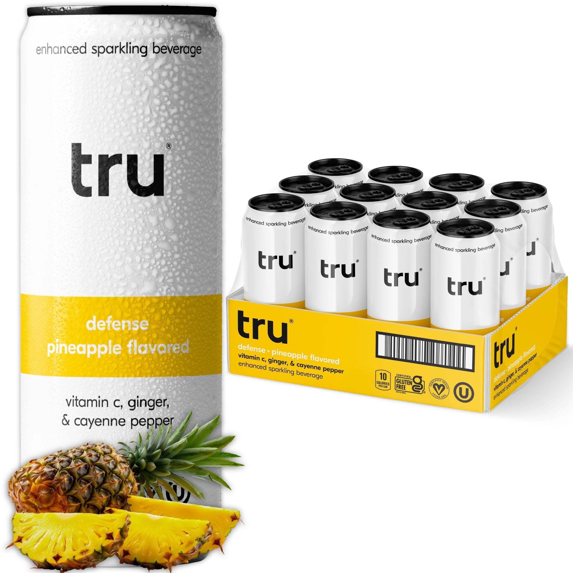 Walmart Black Friday Deals 2025 - Tru Defend Healthy Carbonated Sugar Free Drinks, Pineapple Sparkling Water with Vitamin C Immune Support (Pack of 12)
