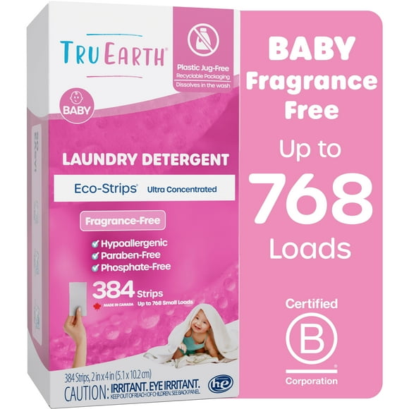 Tru Earth Eco-Strips Laundry Sheets - Baby - Up to 768 Loads (384 Sheets) - Laundry Detergent Sheets
